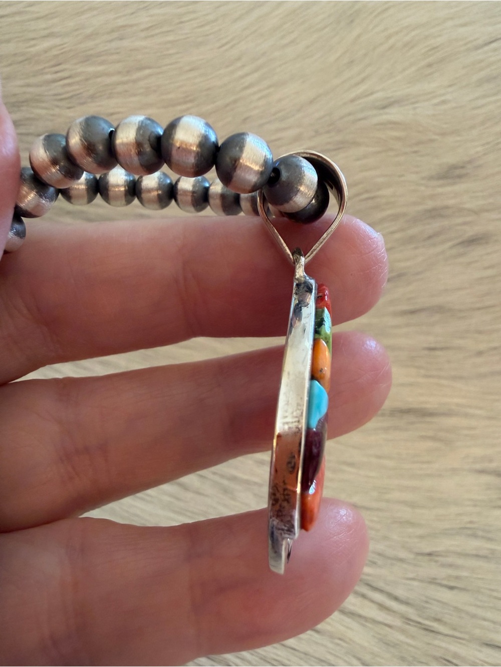 ❤️ Navajo Signed Calvin Begay Spirit Bear Sunrise MultiStone Inlay 925 Pendant - Picture 4 of 14